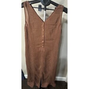 Johnny Was Brown Boho Lagenlook Maxi Dress Button Front Linen Trim Medium